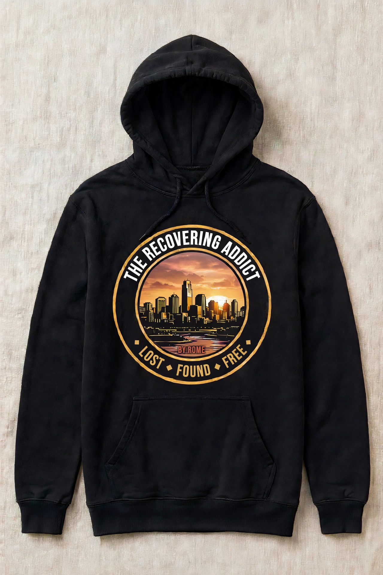 Black The Recovering Addict emblem hoodie