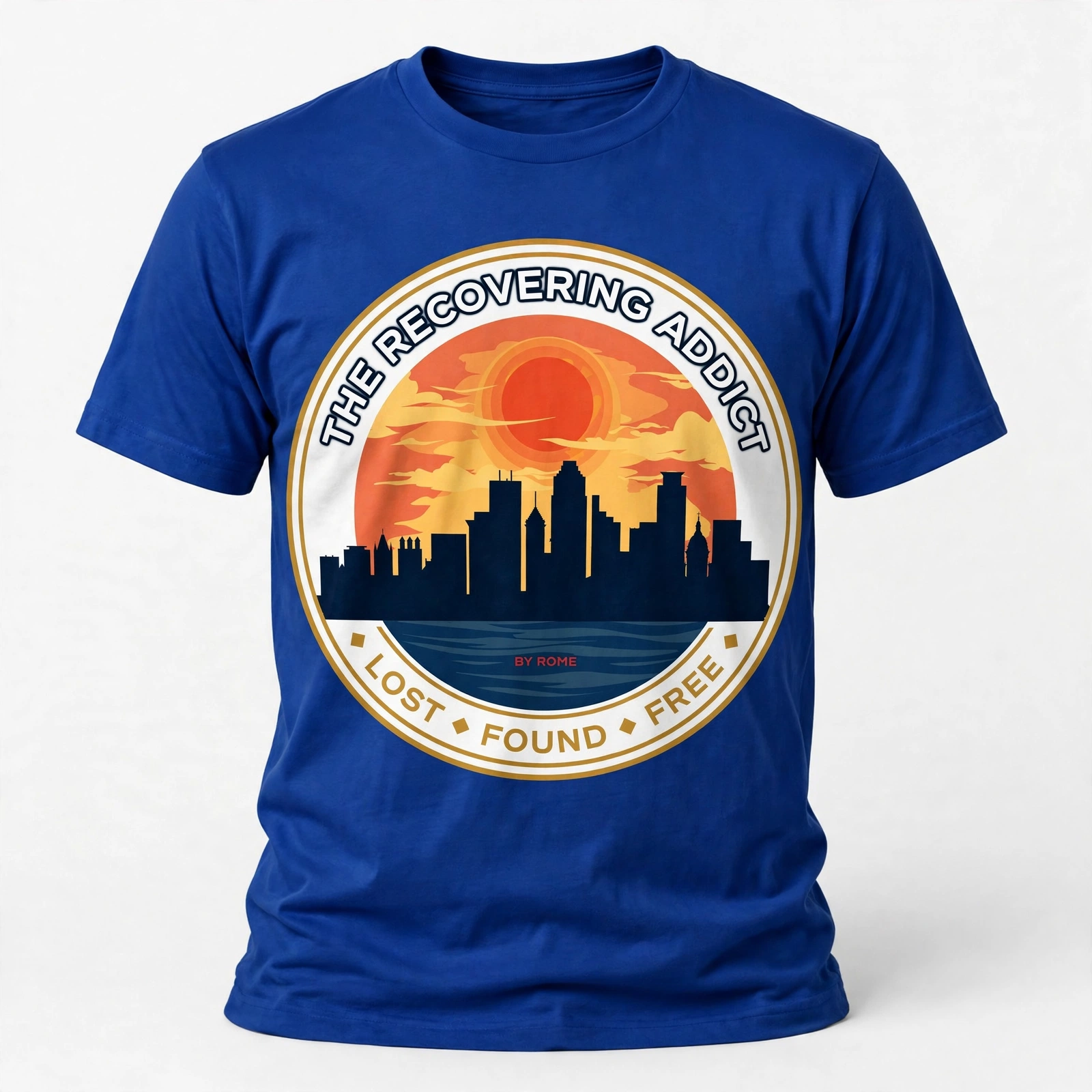 Royal Blue THE RECOVERING ADDICT emblem T-shirt