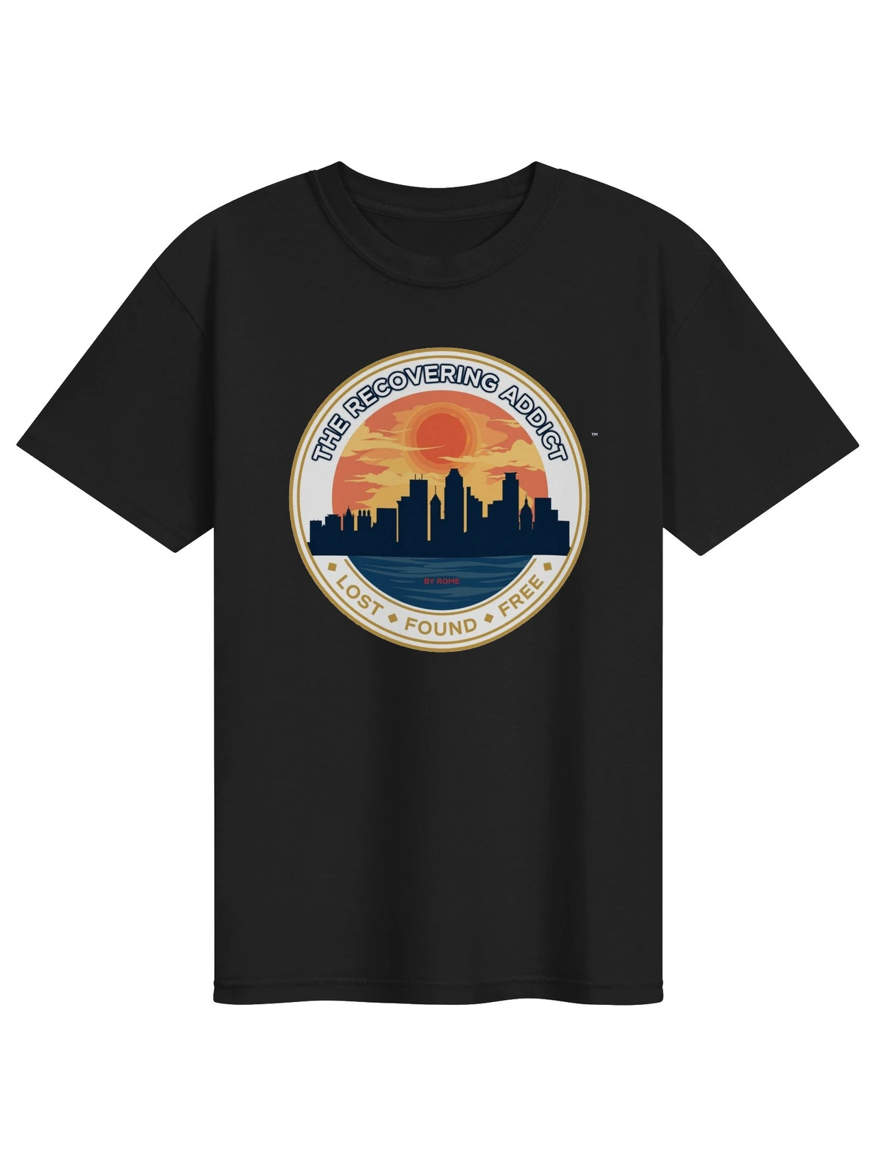 Black THE RECOVERING ADDICT emblem T-shirt
